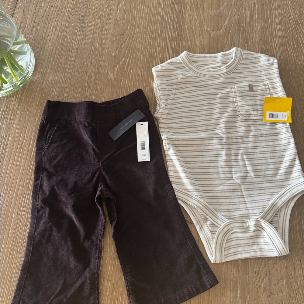 Striped Baby Onesie and Black Pants Set